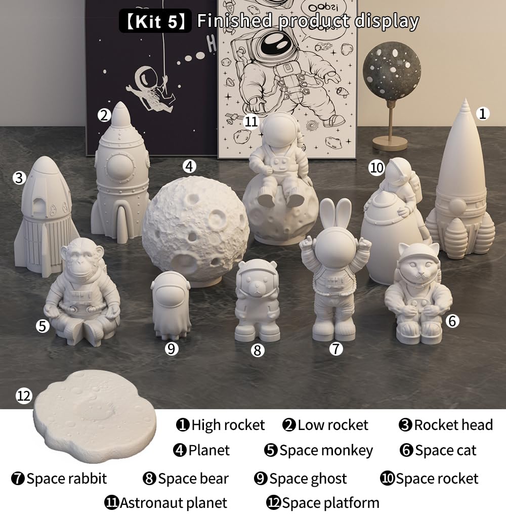 Space Planet Resin Molds Silicone，【4-Piece Set】 Epoxy Resin Space Astronaut Silicone molds,3D Resin Spaceballs Molds, Small Rocket Silicone Model, Space Rabbit DIY Gift Sets for Teens(【Kit 2】)