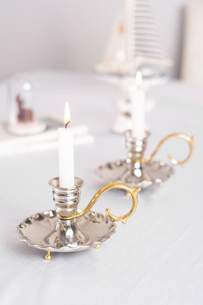 Handmade Copper Candle Holder, Candlestick Holder (Silver)