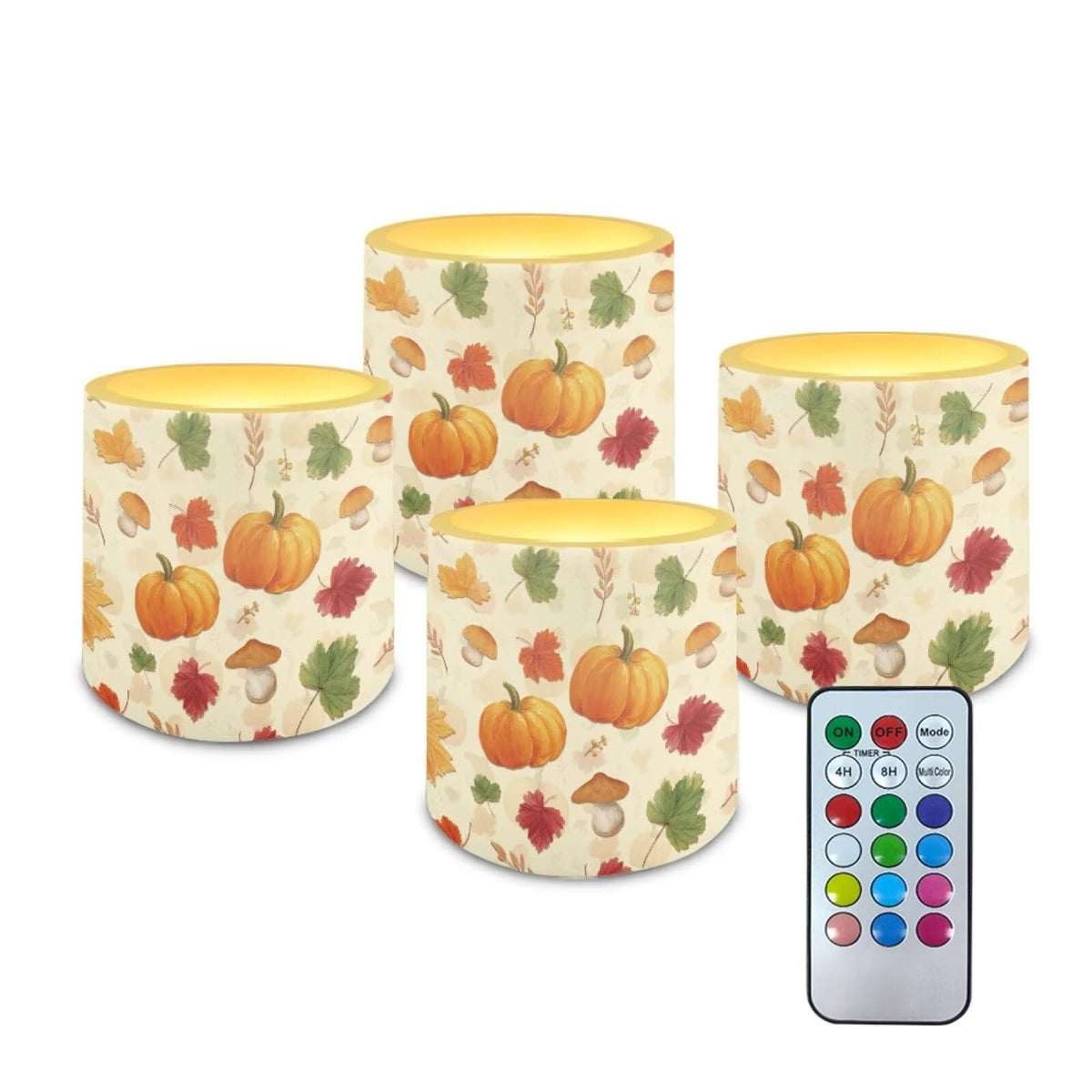 Cozeyat Fall Pumpkin Sunroom LED Candles Set of 4 Battery Powered Flameless with Remote Timer Flickering Flame Waterproof for Home Beach Garden Decoration