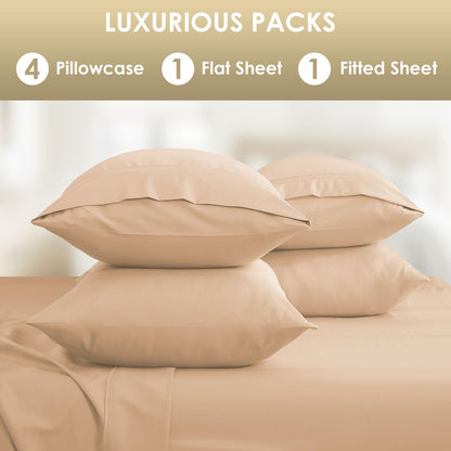 CozySmile Full Sheet Set,Luxury Silky Soft 6 Piece Bed Sheet Set Fits 16 inch Deep Pocket Mattresses, Wrinkle Free & Breathable Cooling Machine Washable Hotel Bedding Sheets Full Size (Champagne)