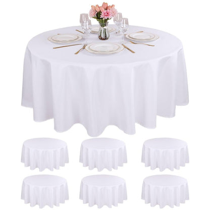 Kesfey 6 Packs Round White Polyester Tablecloths for 48 inch, 20 inch Tables Round Table Cloths 60 inch Stain and Wrinkle Resistant Washable Fabric Table Cover for Party Wedding Dining Banquet Buffet