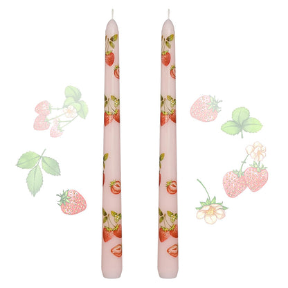 Taper Candles 10 Inch Print Candle Handmade Unscented Light Pink Strawberry Long Candles 2 Pack Twisted Candlesticks for Wedding Home Decoration Gifts