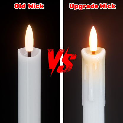 DRomance Dripping Flameless Taper Candles Flickering with Remote and Timer Battery Operated LED Taper Candle Real Wax 3D Wick Dinner Wedding Christmas Holiday Indoor Decor(6 Pack White, 0.78" x 9.7")