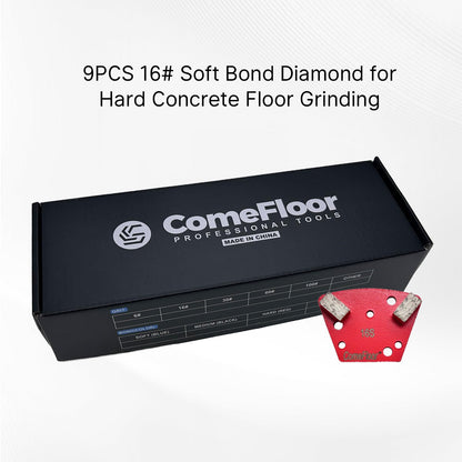 Trapezoid Diamond Metal Grinding Shoes for Concrete Floor, Compatible with Diamatic/Sase/CPS Grinders, Half Bar Seg 16 Grit Soft Bond, 9PCS
