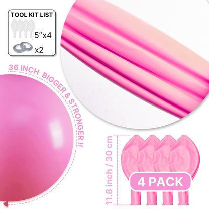 PartyWoo Pink Balloons 4 pcs 36 Inch Extra Large Big Jumbo Giant Matte Pink Balloons for Valentine's Day Baby Shower Gender Reveal Princess Bachelorette Engagement Birthday Party Decorations Pink-Y11