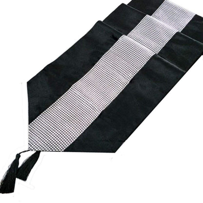 OZXCHIXU 13inch x 72inch Table Runner with Diamante Strip and Tassels(Black)