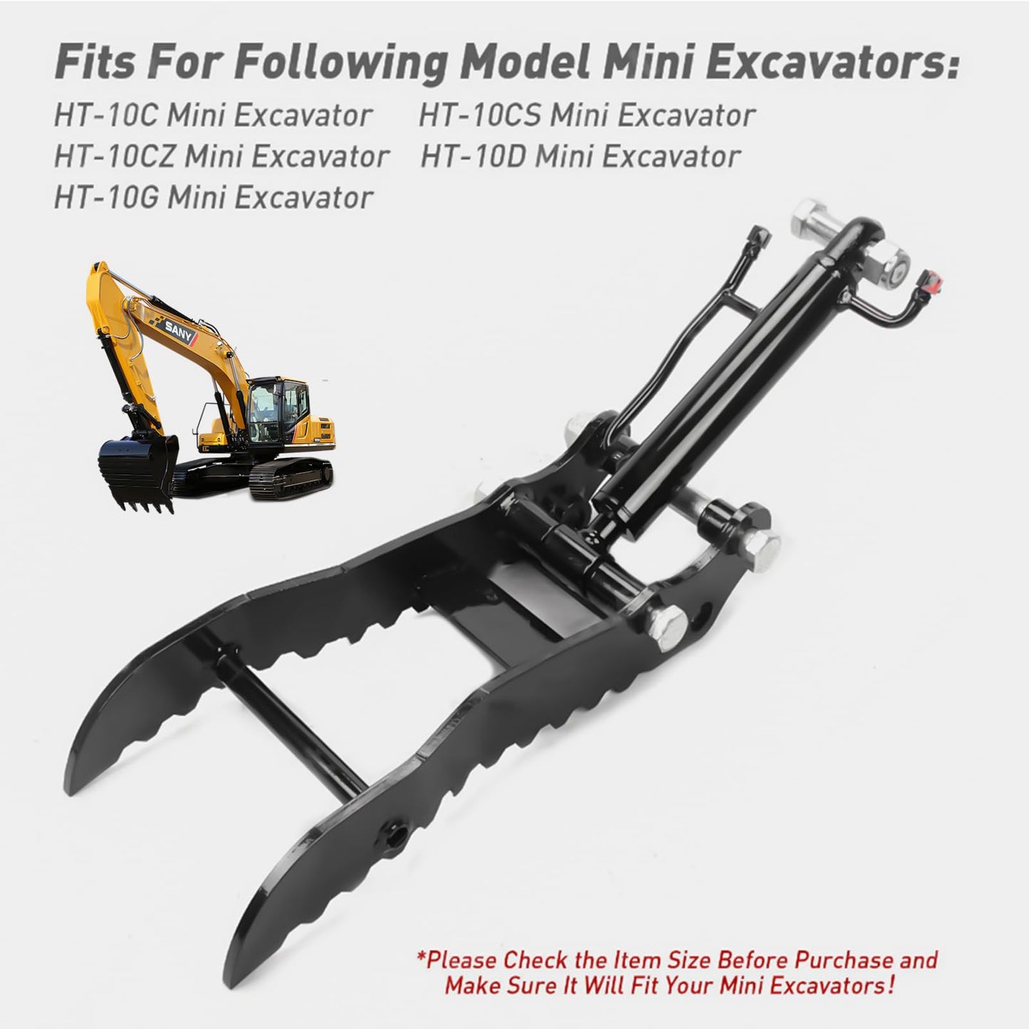 Hydraulic Thumb Claw for 1-3Ton Mini Excavators New Models, Universal Attachment for HT-10 Series, Ideal for Lifting, Scrap & Landscaping