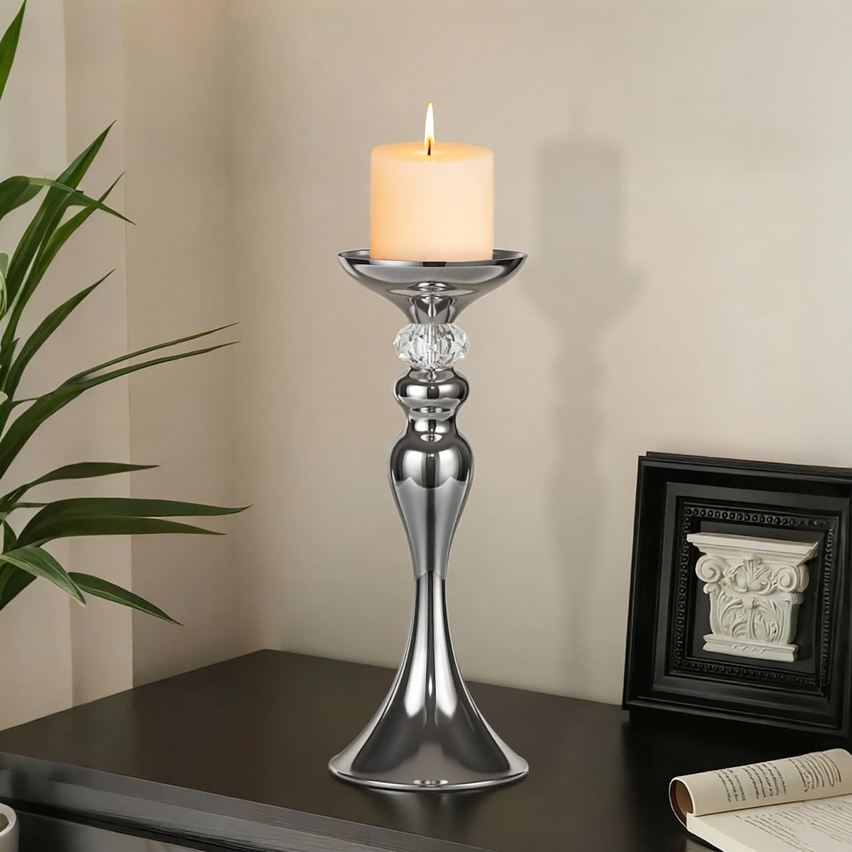 Pillar Candle Holder,Metal Candlestick Holders,Silver Tall Candlesticks for Wedding Theme Party Table Centerpiece Decor Dining Room Birthday Holiday (Candlestick 6186- Small)