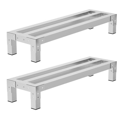 HOCCOT 2 Pack Aluminum Dunnage Rack, 48"x14" Commercial Storage Rack, Food Floor Rack Stand with 1.5mm Thick Aluminum Tube & Tool-Free Assembly for Kitchen, Garage, Warehouse, Restaurant, Vehicle