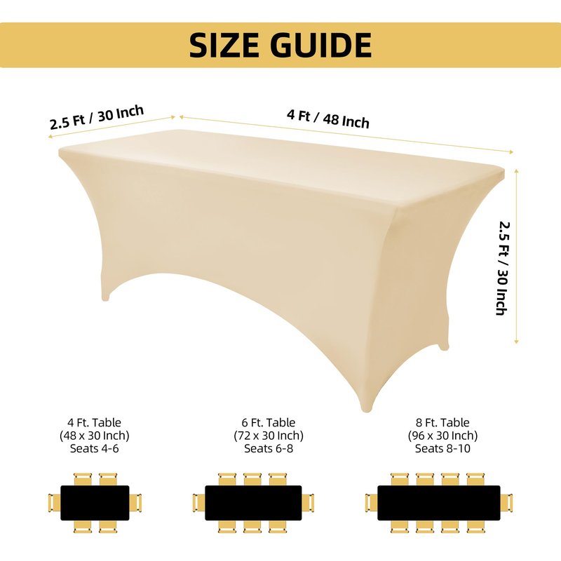 ZarzaaSik 2-Pack 4ft Spandex Table Covers for Rectangular Folding Tables - Wrinkle Resistant Stretch Tight Table Cloths - Ultimate Fitted Table Protector for Parties, Banquet, and Wedding