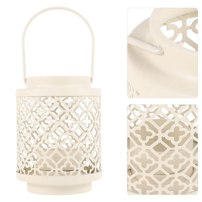 HYTROVE Iron Art Hollow-Out Candle Holder, White Decorative Candlestick for Restaurant and Tabletop, Elegant Lantern for Home Dinner Centerpiece