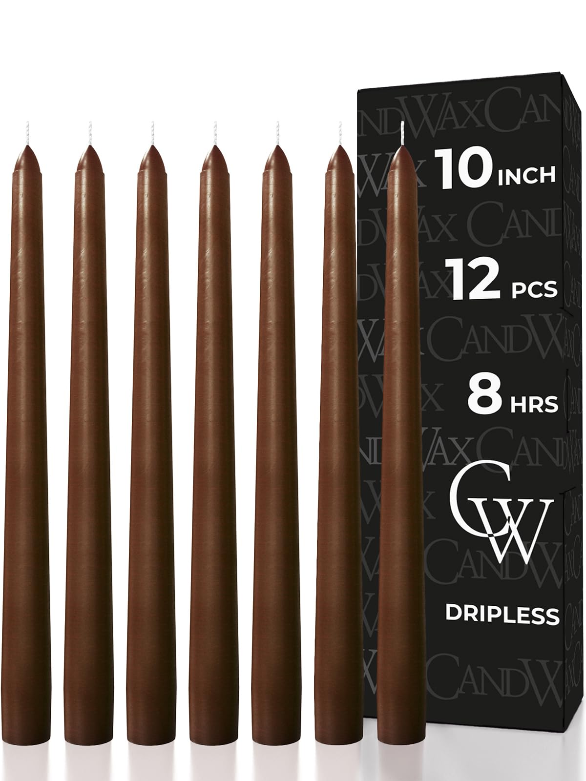 CANDWAX 10 inch Candlesticks - Set of 12 Dripless Tapered Candles - Brown Candles for Home Decor