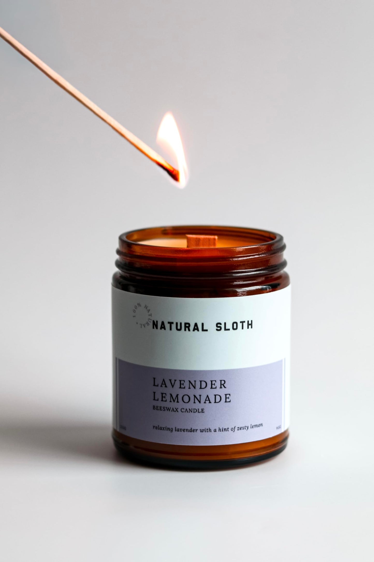 Natural Sloth Lavender Lemonade Beeswax Candle – 9 oz, Pure Essential Oils, Non-Toxic, Made Safe® Certified, Wooden Wick, Clean Burning.