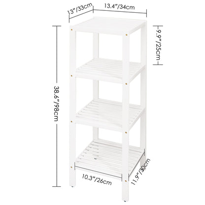 SMIBUY Bathroom Storage Shelf, 4-Tier & 5-Tier Bamboo Rack Organizer, Multifunctional Shelving Unit for Living Room Bedroom Kitchen (White)