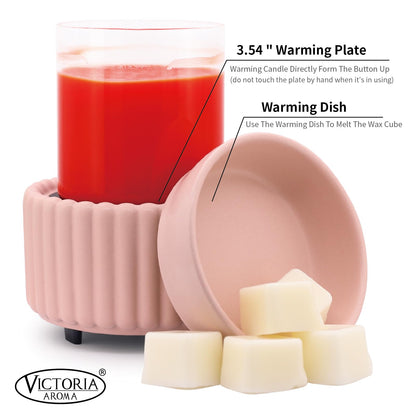 VICTORIA AROMA Ceramic Wax Melter 3-in-1 Candle Warmer for Scented Wax - Electric Fragrance Burner for Home, Office, Bedroom - Gift & Décor（Pink）