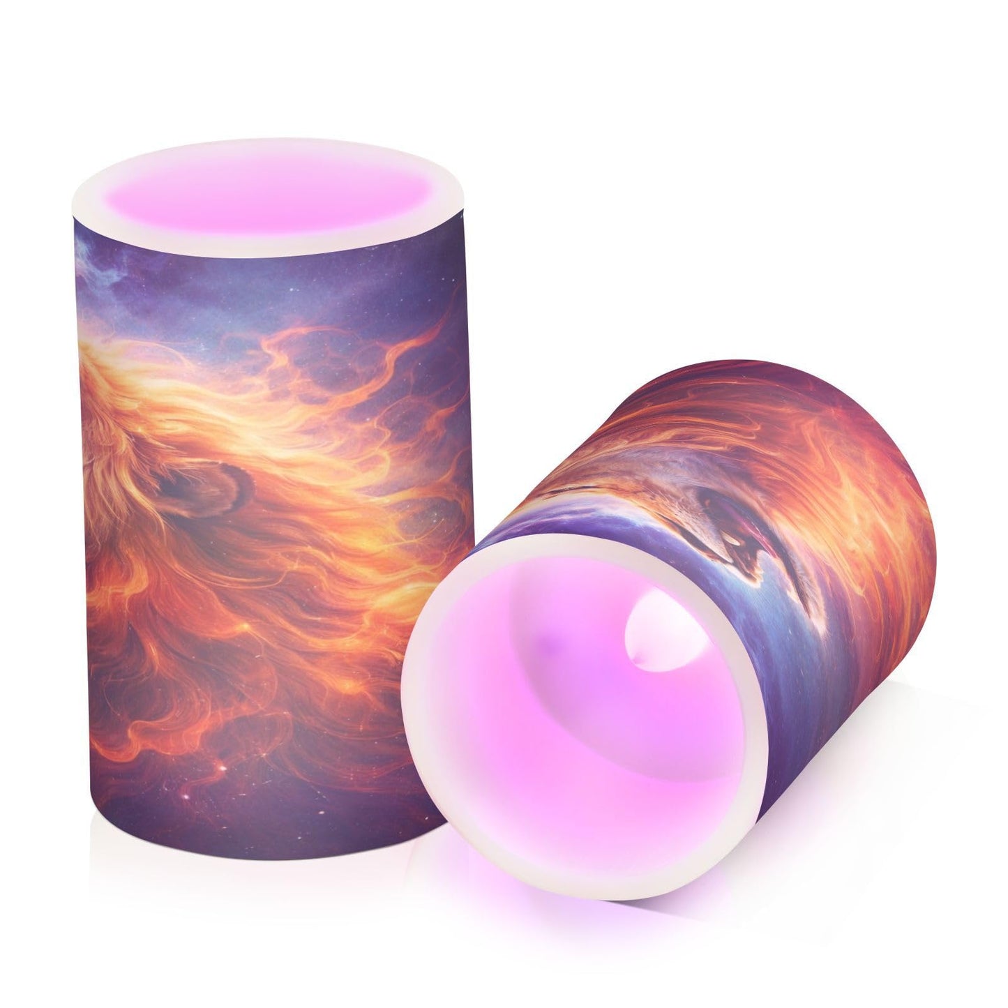 KGLDSNM Blazing Galaxy Lion LED Flameless Flickering Candle with Remote Timer Battery Operated for Indoor Outdoor Party Holiday Home Decor 2 Pack