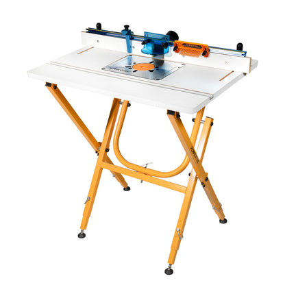 POWERTEC UT1010C Heavy Duty Steel Folding Work Stand with Router Tabletop, Aluminum Insert Plate and Router Table Fence System
