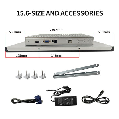 Nekiuy 19 Inch Industrial Embedded Touchscreen Monitor, Ratio 16:9 Embedded Display, Built-in Speakers, IP65 Front, Features HD/VGA/DVI/USB Ports