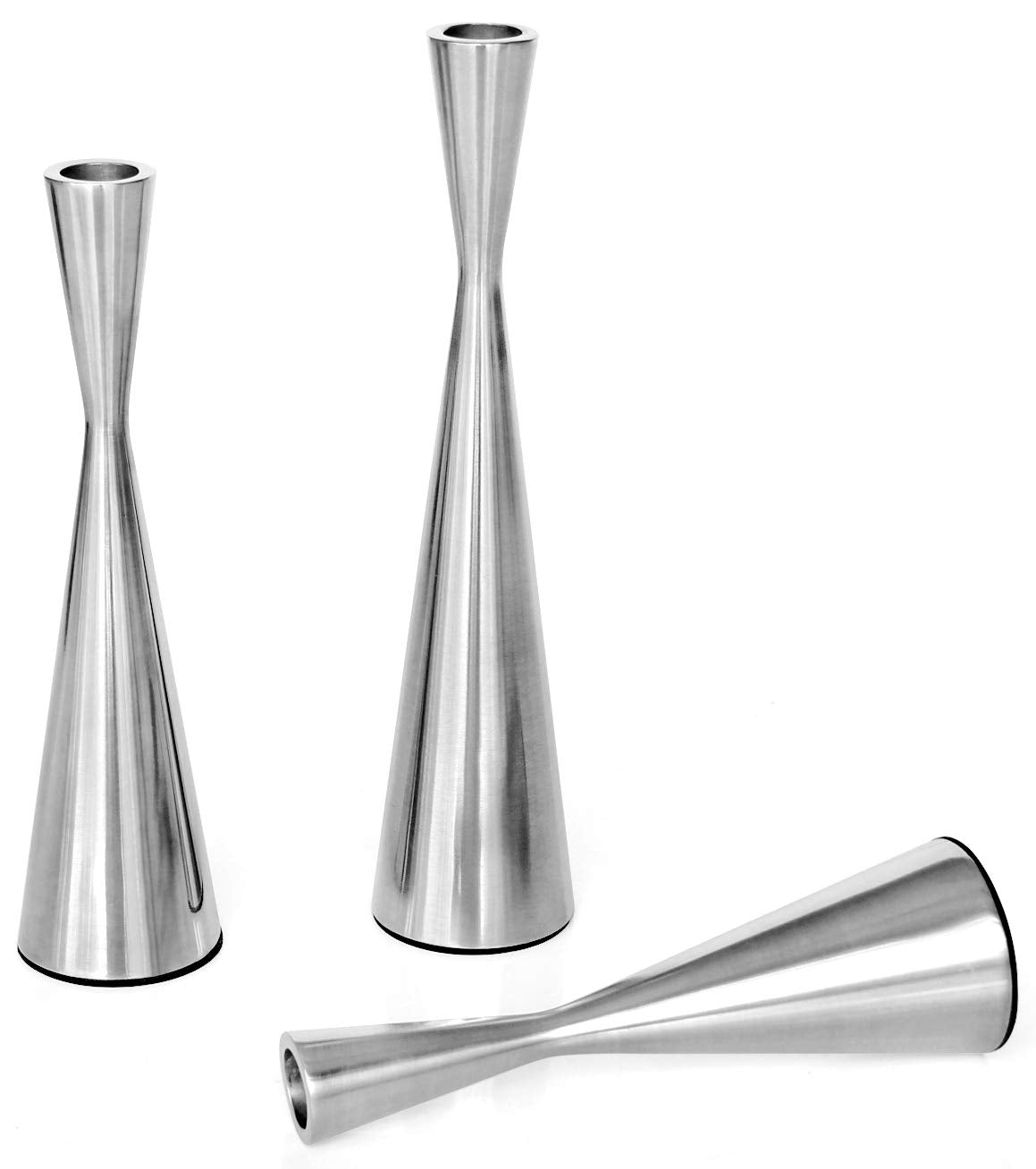 Vixdonos Taper Candlestick Holders Metal Candle Holders Set of 3 Table Decorative Candle Stand for Wedding, Dinning, Party,Home Decor (Silver)