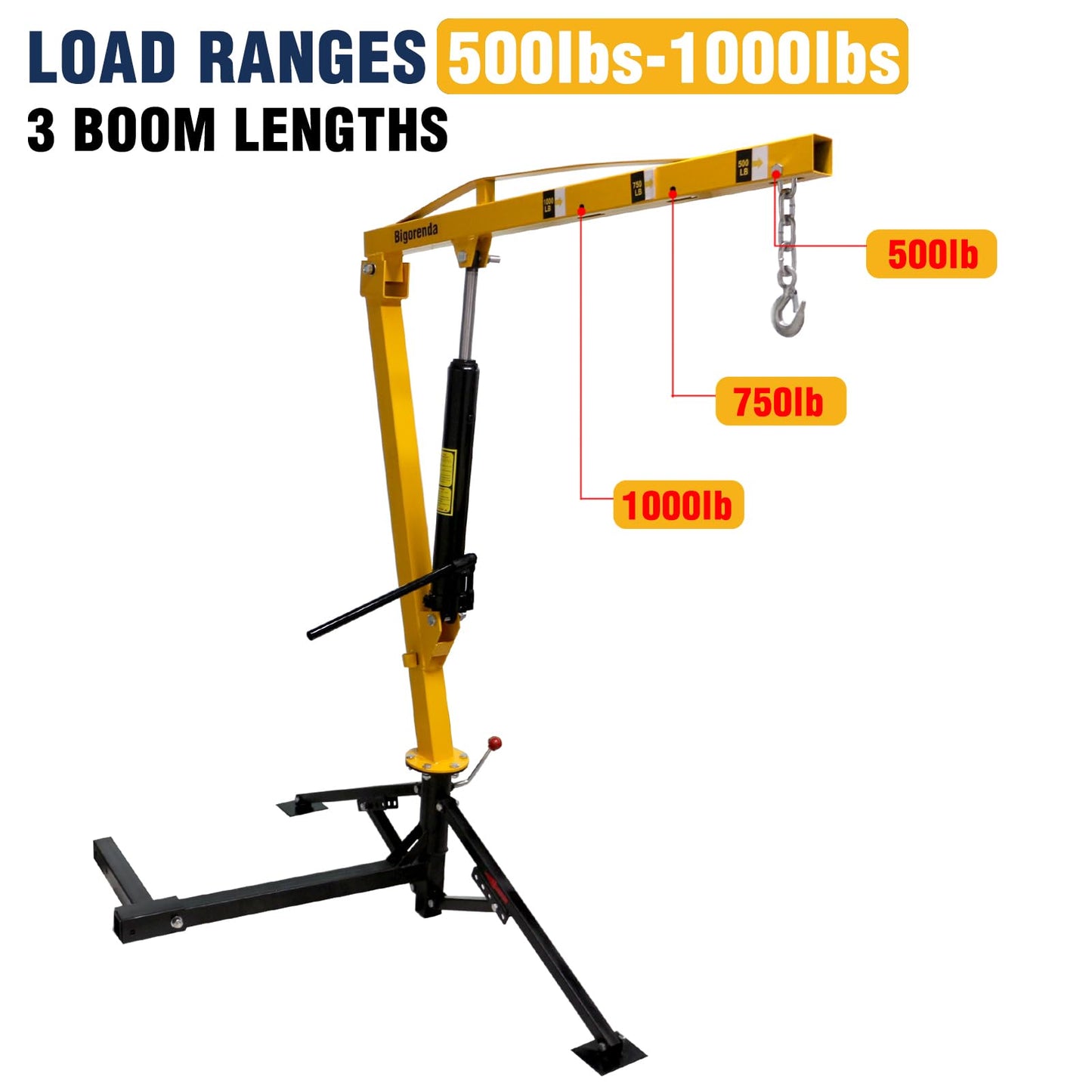 Hydraulic Pickup Truck Crane with Hand Winch,2000 LBS Capacity,360°Swivel Truck Jib Engine Hoist Crane,Davit Crane,44.09”to 57.48”Working Boom Range,for Lifting Workshops,Construction,Agriculture