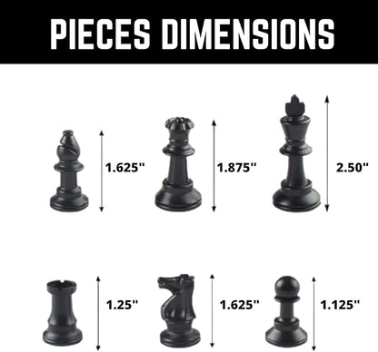 Tournament Chess Set: Portable and Professional Set with Travel Portable Plastic Tube Roll. Plastic Staunton Chess Pieces Foldable Vinyl Chess Board. (Black Board 13X13IN)