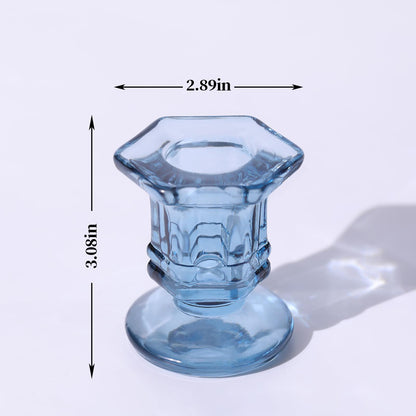 Lanttu 12 Pcs Blue Candlestick Holders Bulk, Glass Candle Holders Set,Crystal Taper Candle Holder for Wedding, Table Centerpiece, Home Decoration