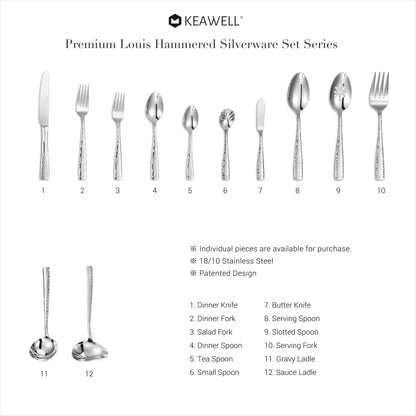 KEAWELL Premium 4-Piece Louis Hammered Spoons Set, 18/10 Stainless Steel, Set of 4, Fine Spoon Set with Squared Edge, Dishwasher Safe (7.6" Dinner Spoon)