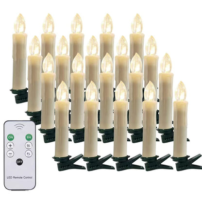 20 PCS Flameless LED Window Candles with Remote Controls and Timers, Christmas Tree Candle Lights, Battery Operated Taper Candles for Chandeliers Party Easter Decoration, Warm White Light with Clips