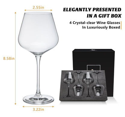Swanfort Crystal Red Wine Glasses Set of 4 – 16 oz Elegant Long Stem Wine Glasses in Gift Box, Premium Glassware for Wedding, Anniversary, Birthday Gifts