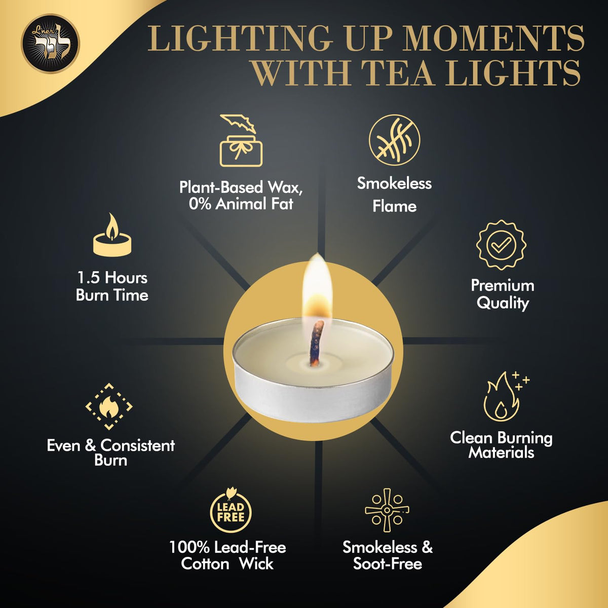 L’ner 1.5 Hour Tealight Candles, 300 Pack – Smokeless & Dripless Unscented Mini Tea Lights, Plant-Based Wax, Lead-Free Cotton Wick – Premium Quality Tealights for Shabbat, Memorial, Home, Weddings