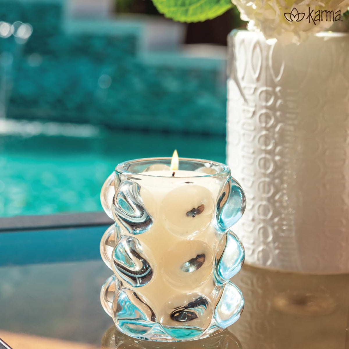 Karma, Lucia Hobnail Votive, Tea Lights Candle Holder, Glass Votive Candle Holders for Table Decorations, Baby Shower, Birthday Party, Weddings and Home Decor, Blue (Pack of 3)