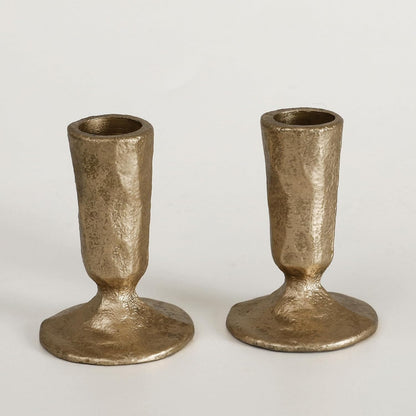 Antique Brass Iron Taper Candle Holders Set of 2, Heavy Candlestick Holders for Table Centerpiece, Gold Candle Stick Holders for Dining, Wedding, Mantel & Home Decor, Fits 3/4 Inch Candles