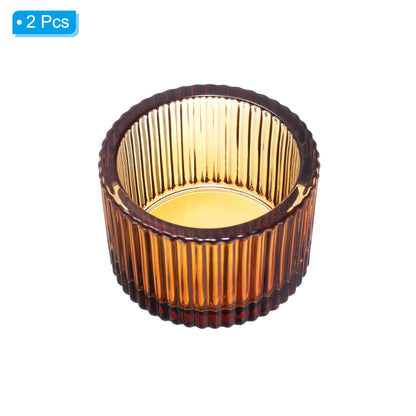 PATIKIL 2 Pcs Tealight Candle Holder, Tea Lights Candle Holder Glass Votive Candle Holders Glass Candle Holders for Table Centerpiece Decor Wedding Dinner Party, Brown