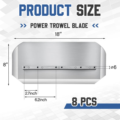 Lanties 8 Pcs Power Trowel Blades 8“x 18” Stainless Steel Combination Blades for Concrete Masonry Refinishing