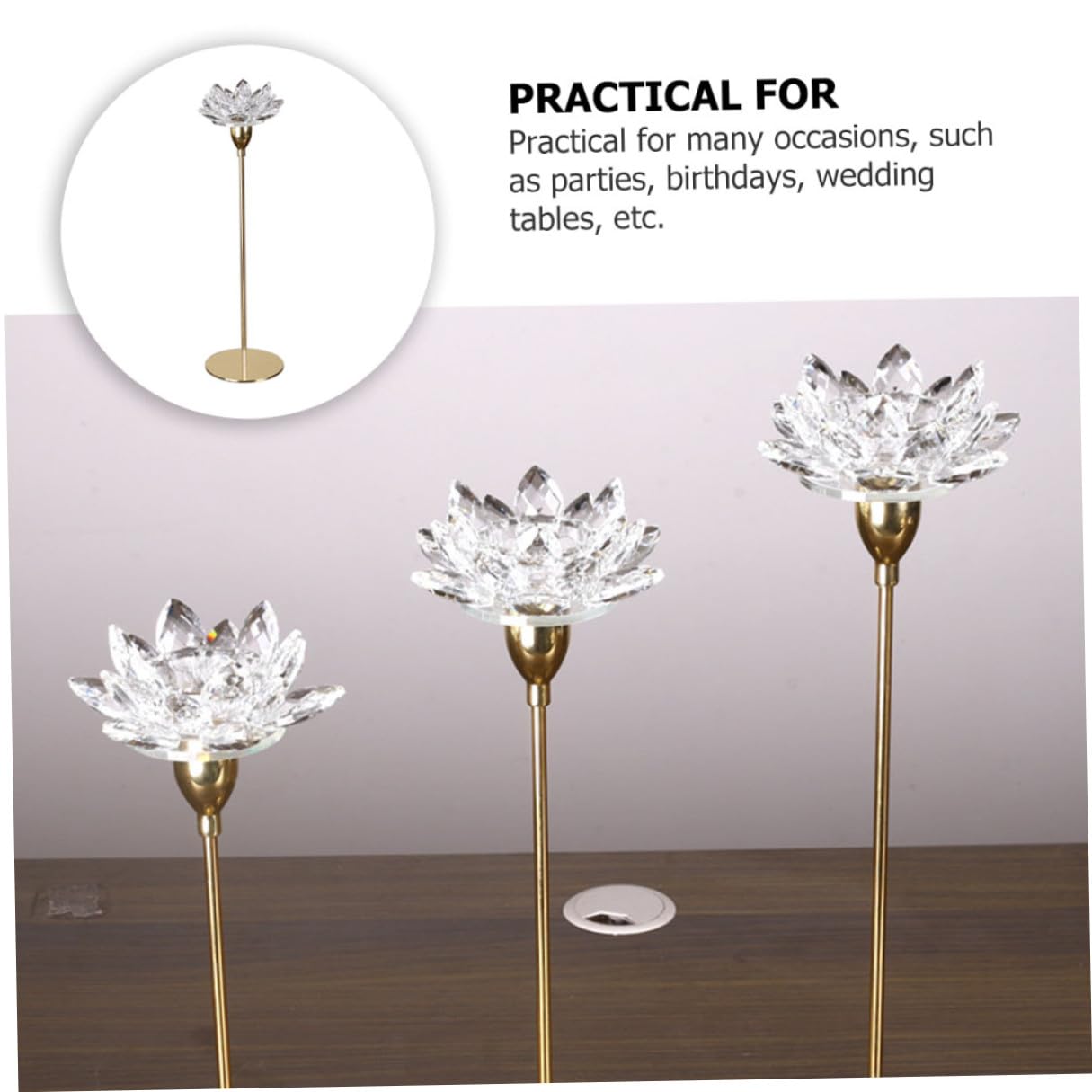 minkissy Metal Candlestick Holder Crystal Lotus Candlelight Dinner Decoration Small Gold Minimalist Dining Room Candle Stick Ornament