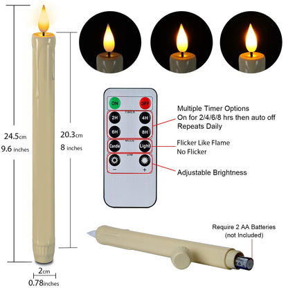 Homemory 3 Pcs Flameless Taper Candles with Remote Timer Dimmer, 9.6" Ivory LED Candlesticks Battery Operated, Plastic Flickering Flameless Candles for Fireplace Wedding Seasonal Indoor Decorations