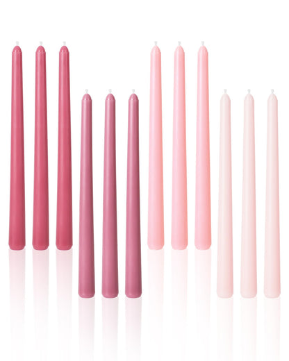 Viyffo Pink Ombre Taper Candles 10 Inch, 12 Pack Unscented, Smokeless Long Tall Tapered Candlesticks Wedding Home Decor Dinner Natural Color Series