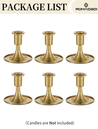 Romadedi Gold Candlestick Candle Holders - Brass Taper Holders Candle Stick for Wedding Table Centerpiece Festive Christmas Mantel Decoration Home Decor, Set of 6