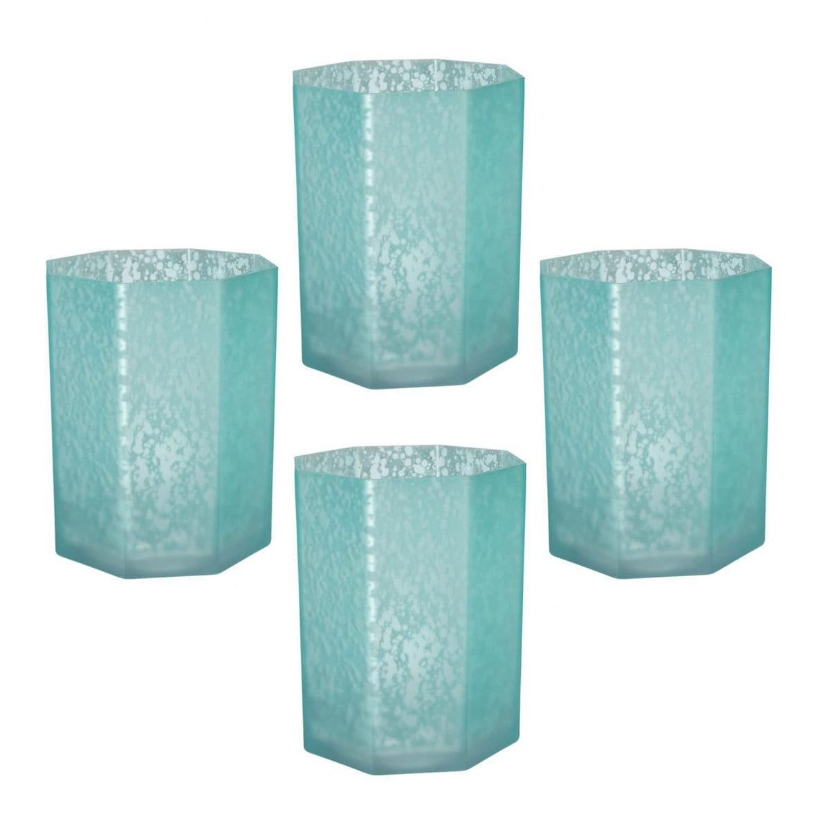 Aqua Blue Frosted Mercury Glass Octagonal Candle Holder, 4 Pack