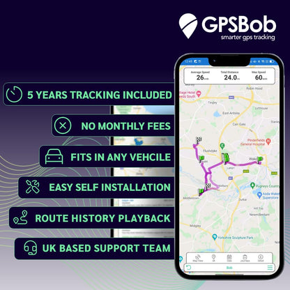 GPSBob 5 Year 4G 12/24v Wired GPS Tracker, All Inclusive, No Monthly Fees, No Subscriptions, One Off Fee, 5 Years Service Included, Car, Van, Truck, Caravan, RV, Plug and Play