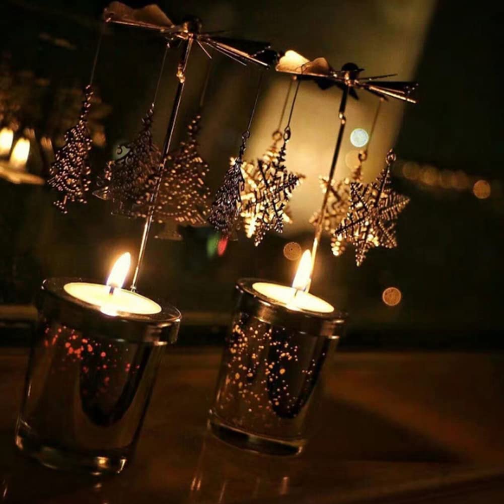 Rotary Candle Holder, Spinning Windmill Candlestick Carousel Candle Tea Light Holder with Romantic Candlestick Ornament for Wedding Party Christmas Home Decor