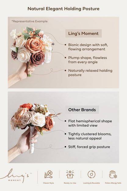 Ling's moment Artificial Flowers Pink Bridesmaid Bouquet Set of 6, Dusty Rose & Mauve Wedding Flowers Bouquets for Bridesmaids, 7 Inch Bridal Bouquets for Bridesmaids, Wedding, Ceremony, Anniversary,