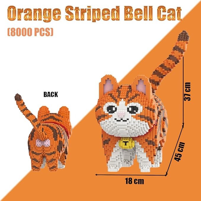 Animal Orange Striped Bell Cat Micro Building Blocks Set（8000PCS） Gift for Adult and Kid