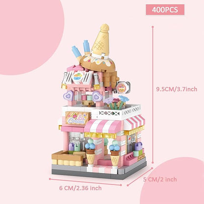 4 Mini City Shop Street View Building Blocks Model SetSimulation Architecture Collection Particle Construction Building Bricks ToyHome Decoration