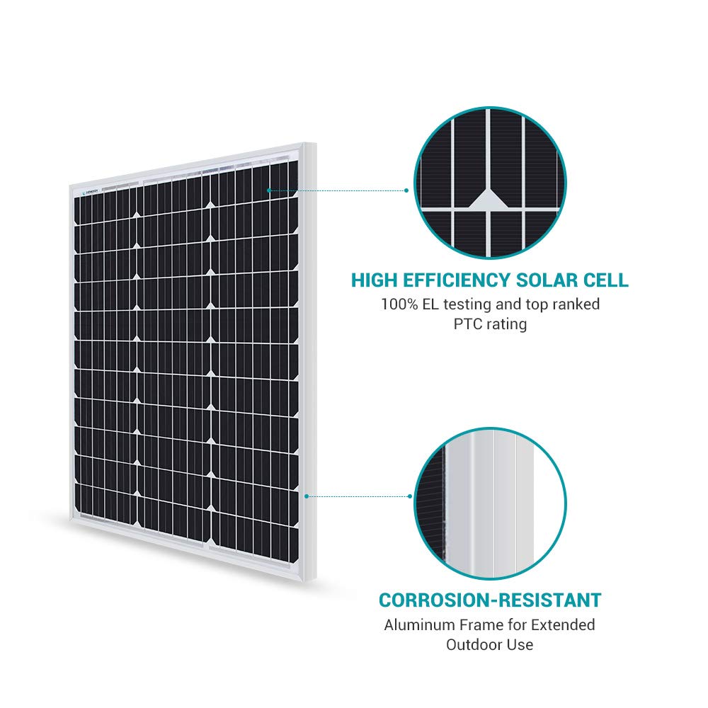 Renogy Solar Panel 50 Watt 12 Volt, High-Efficiency 50W Solar Panel Monocrystalline PV Module Power Charger for RV Marine Rooftop Farm Battery and Other Off-Grid Applications