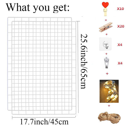 GBYAN 2 Pack Large Wall Grid Panels with Light and Clips, Photo Display Board, Picture Frame Collage Board, Wire Grid Wall Panel Room Decoration,White