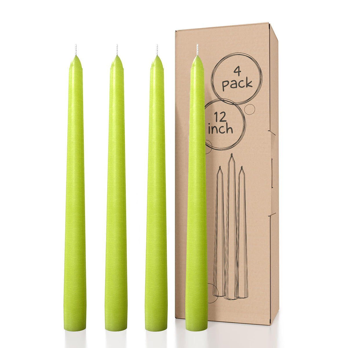 CANDWAX 12 inch Taper Candles Set of 4 - Dripless and Smokeless Candles Unscented - Slow Burning Candle Sticks - Olive Candle Taper