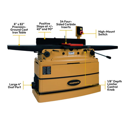 Powermatic ArmorGlide 8-Inch Parallelogram Jointer, Helical, 2 HP, 230V 1Ph (PJ-882HHT)