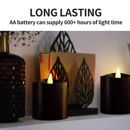 ASLDOIWEH 3x3 Flickering Flameless Candles Set of 3, 2AA Battery Life 600 Hours Battery Candles Flickering with Timer, 3 inch Flameless Candles with Remote for Indoor/Outdoor, Black