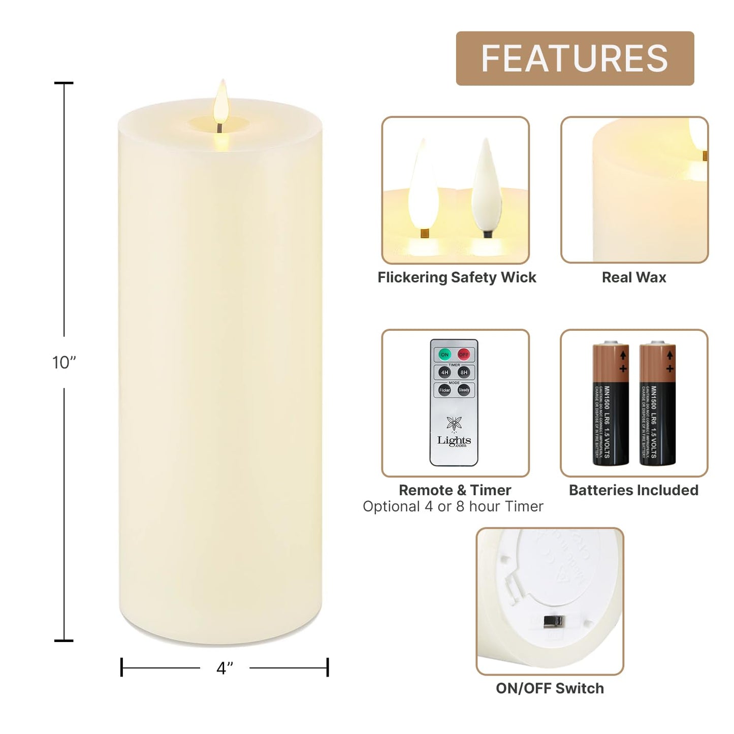 LampLust Flickering Flameless Candles with Remote & Batteries, 4x10 Pillar Candles Set of 2, Real Ivory Wax, Candles Battery Operated, Wedding Centerpieces for Tables, Thanksgiving Decorations